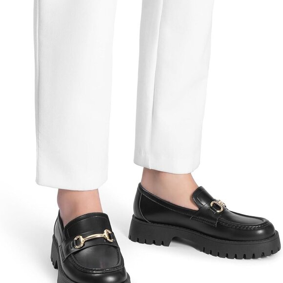 Women's Faux Leather Platform Loafers 8 Casual Dressy Anti-Skid Slip-On - Picture 7 of 8